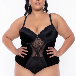 Smile Lingerie Intimates Plus Size Lulu Velvet Lace Lingerie - Black