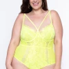 Smile Lingerie Intimates Plus Size Strappy Lace Teddy Lingerie - Neon Yellow
