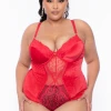 Smile Lingerie Plus Size Lulu Velvet Lace Lingerie - Red