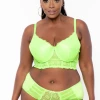 Smile Lingerie Plus Size Balconette Lace Bralette & Panty Set - Neon Green Back In Stock
