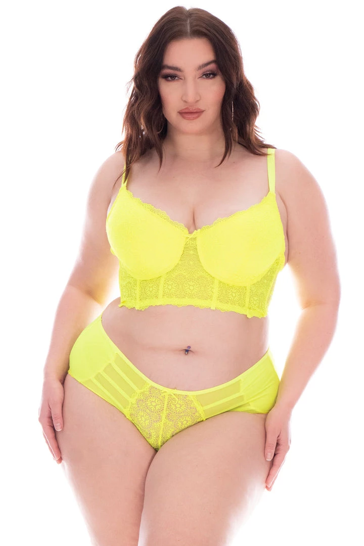 Smile Lingerie Plus Size Balconette Lace Bralette & Panty Set - Neon Yellow Back In Stock 3 Smile Lingerie Plus Size Balconette Lace Bralette & Panty Set - Neon Yellow Back In Stock