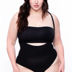 Smile Lingerie Plus Size Bandeau & Suspender Bodysuit - Black