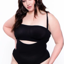 Smile Lingerie Plus Size Bandeau & Suspender Bodysuit - Black