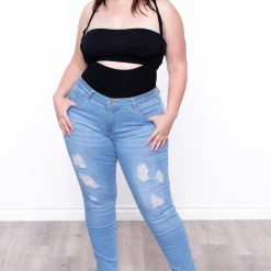 Smile Lingerie Plus Size Bandeau & Suspender Bodysuit - Black