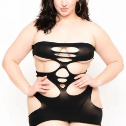 Smile Lingerie Intimates Plus Size Cutout Bodystocking Lingerie - Black