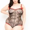 Smile Lingerie Plus Size Lace Trim Mesh Teddy - Black