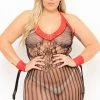 Smile Lingerie Plus Size Lace Fishnet Teddy - Black Intimates