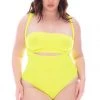 Smile Lingerie Back In Stock Plus Size Bandeau & Suspender Bodysuit - Neon Lime