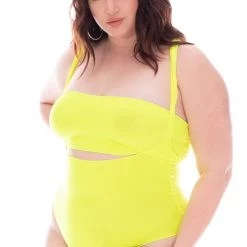 Smile Lingerie Back In Stock Plus Size Bandeau & Suspender Bodysuit - Neon Lime