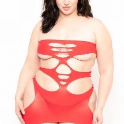 Smile Lingerie Plus Size Cutout Bodystocking Lingerie - Red Intimates