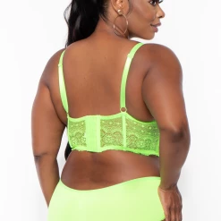 Smile Lingerie Plus Size Balconette Lace Bralette & Panty Set - Neon Green Back In Stock