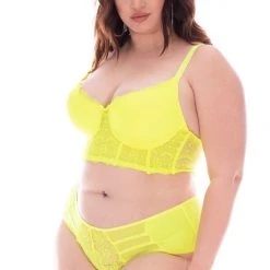 Smile Lingerie Plus Size Balconette Lace Bralette & Panty Set - Neon Yellow Back In Stock 9 Smile Lingerie Plus Size Balconette Lace Bralette & Panty Set - Neon Yellow Back In Stock