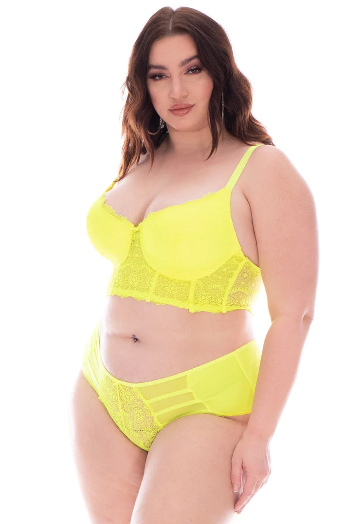 Smile Lingerie Plus Size Balconette Lace Bralette & Panty Set - Neon Yellow Back In Stock 6 Smile Lingerie Plus Size Balconette Lace Bralette & Panty Set - Neon Yellow Back In Stock