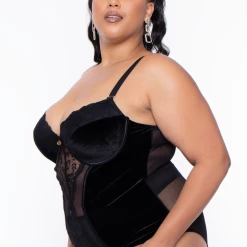 Smile Lingerie Intimates Plus Size Lulu Velvet Lace Lingerie - Black