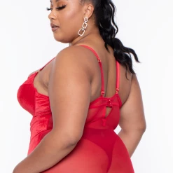 Smile Lingerie Plus Size Lulu Velvet Lace Lingerie - Red