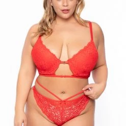 Smile Lingerie Plus Size Sheer Lace Cutout Bra - Red Intimates