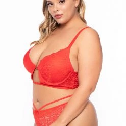 Smile Lingerie Plus Size Sheer Lace Cutout Bra - Red Intimates