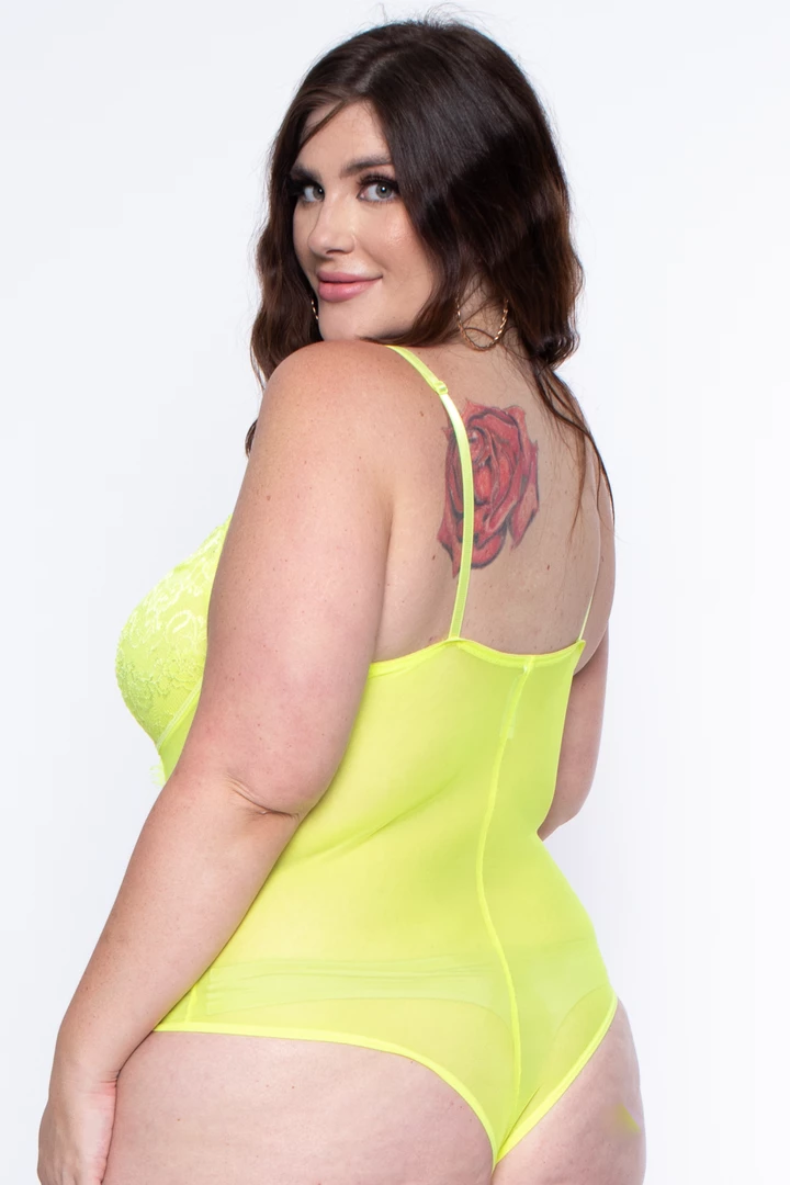 Smile Lingerie Intimates Plus Size Strappy Lace Teddy Lingerie - Neon Yellow 5 Smile Lingerie Intimates Plus Size Strappy Lace Teddy Lingerie - Neon Yellow