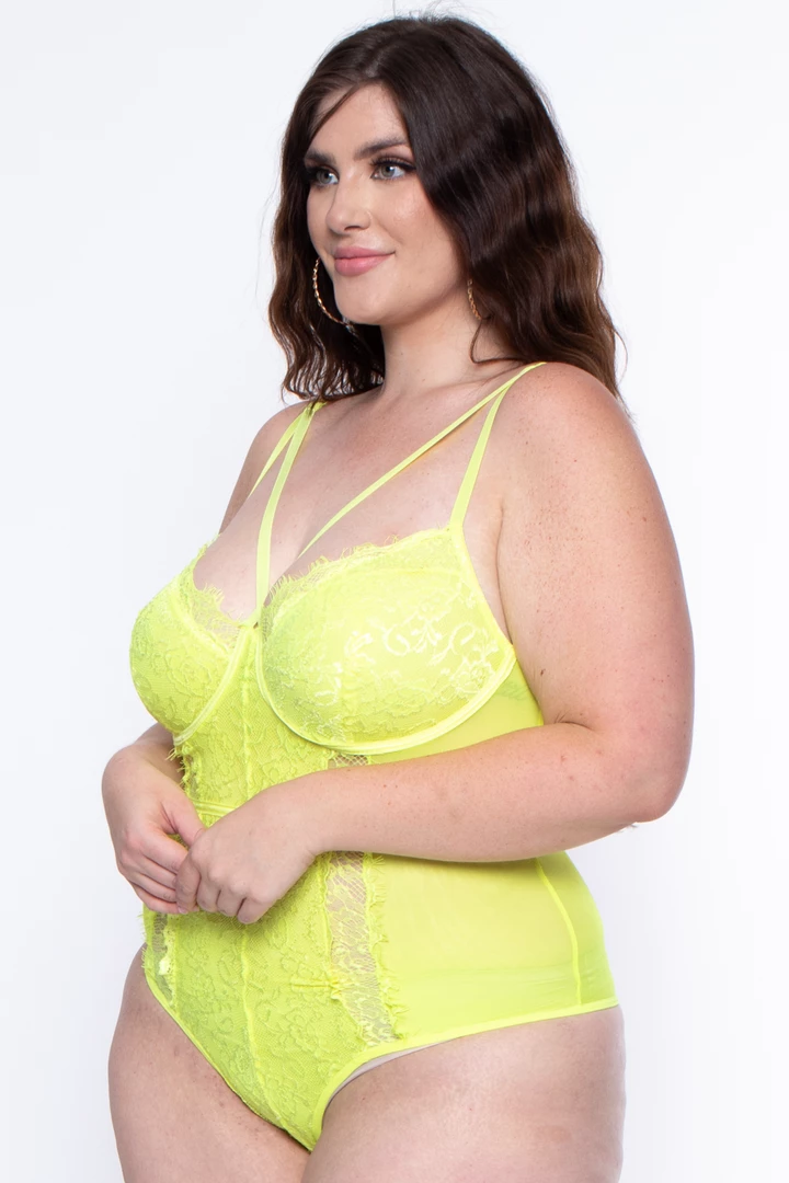 Smile Lingerie Intimates Plus Size Strappy Lace Teddy Lingerie - Neon Yellow 4 Smile Lingerie Intimates Plus Size Strappy Lace Teddy Lingerie - Neon Yellow