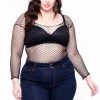 Smile Lingerie Plus Size Fishnet Top - Black