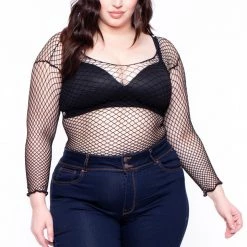Smile Lingerie Plus Size Fishnet Top - Black