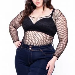 Smile Lingerie Plus Size Fishnet Top - Black