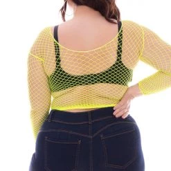 Smile Lingerie Plus Size Fishnet Top - Neon Lime