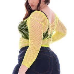 Smile Lingerie Plus Size Fishnet Top - Neon Lime
