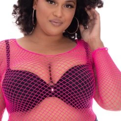 Smile Lingerie Plus Size Fishnet Top - Neon Pink Back In Stock