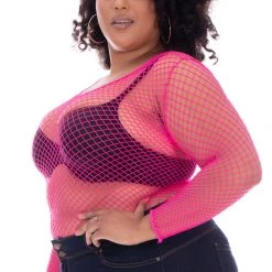 Smile Lingerie Plus Size Fishnet Top - Neon Pink Back In Stock