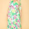 Solid Plus Size Kia Tropical Floral Maxi Dress- Green