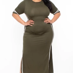 Solid Dresses Plus Size Varsity Stripe Maxi Dress - Olive