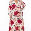 Solid Dresses Plus Size Holly Floral Sheer Maxi Dress - Red
