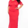 Solid Plus Size Varsity Stripe Maxi Dress - Red