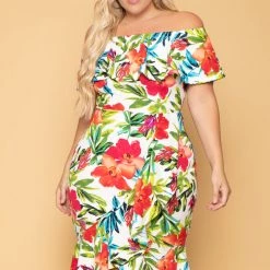 SOLID New Arrivals Plus Size Luisa Floral Ruffle Dress- White