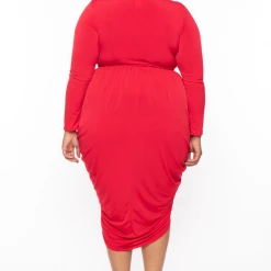 SOLID Plus Size Clarissa Asymmetric Drape Dress - Red Party Shop