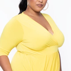 Solid Dresses Plus Size Clarissa Asymmetric Drape Dress - Yellow