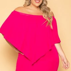 Solid Plus Size Elisa Bodycon Dress - Fuchsia