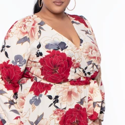 Solid Dresses Plus Size Holly Floral Sheer Maxi Dress - Red