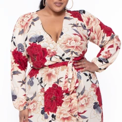 Solid Dresses Plus Size Holly Floral Sheer Maxi Dress - Red