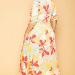 Solid Plus Size Kia Tropical Floral Maxi Dress- Orange