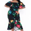 SOLID Plus Size Luisa Floral Ruffle Dress- Black