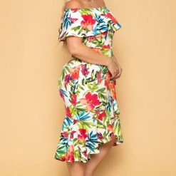 SOLID New Arrivals Plus Size Luisa Floral Ruffle Dress- White