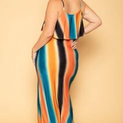 SOLID Plus Size Maile Abstract Dress- Orange