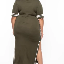 Solid Dresses Plus Size Varsity Stripe Maxi Dress - Olive 10 Solid Dresses Plus Size Varsity Stripe Maxi Dress - Olive