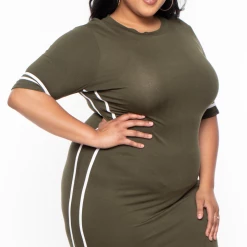Solid Dresses Plus Size Varsity Stripe Maxi Dress - Olive 11 Solid Dresses Plus Size Varsity Stripe Maxi Dress - Olive
