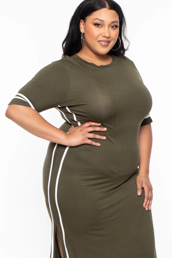 Solid Dresses Plus Size Varsity Stripe Maxi Dress - Olive 7 Solid Dresses Plus Size Varsity Stripe Maxi Dress - Olive