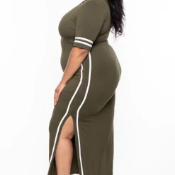 Solid Dresses Plus Size Varsity Stripe Maxi Dress - Olive 9 Solid Dresses Plus Size Varsity Stripe Maxi Dress - Olive