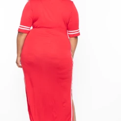 Solid Plus Size Varsity Stripe Maxi Dress - Red