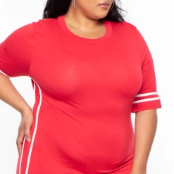 Solid Plus Size Varsity Stripe Maxi Dress - Red